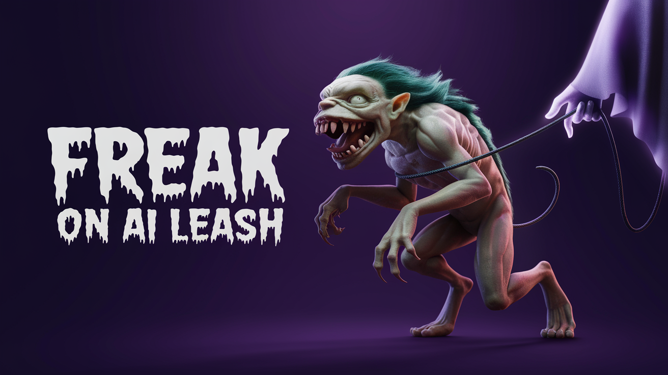 AI generated image by ideogram 2.0: A logo for the horror movie company "Freak On Ai Leash" that is inspired by a creative interpretation of what it means to be a freak on a leash, high quality, Hollywood