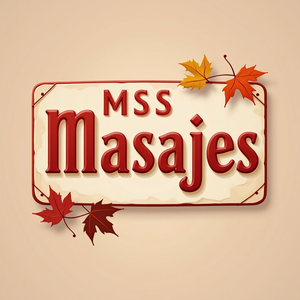 AI generated image by FLUX.1: I would like a commercial logo in which highlight the shaded words: "MS Masajes" 
I would like the card to have red edges and some autumn leaves on the sides