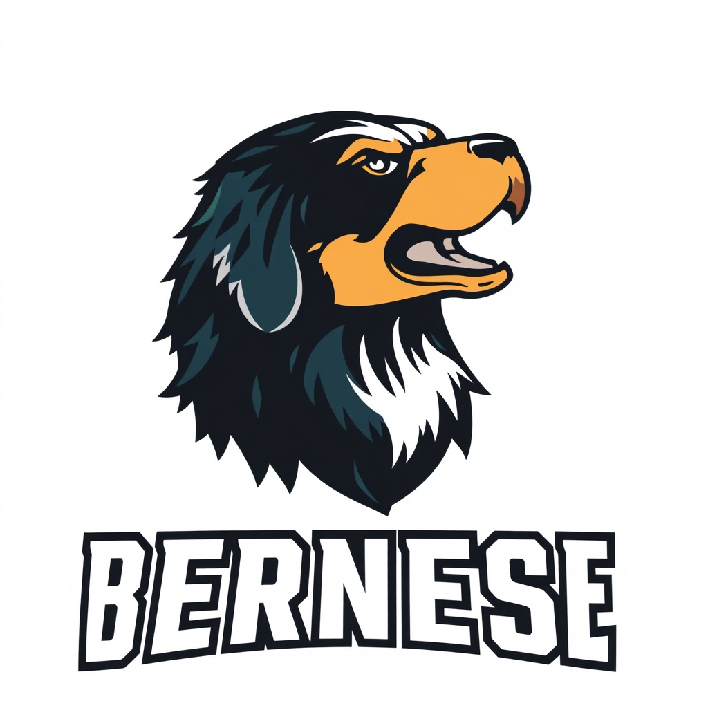 AI generated image by FLUX.1-schnell: 
Erstelle ein Fantasy Football Team Logo, wo ich die philadelphia eagles als beispiel nehmen möchte, allerdings dann statt adler mit einem Bernersennenhund, daher soll das team philadelphia Bernese heißen. Die schriftart darunter soll die gleiche sein, aber eben nicht EAGLES,  sondern BERNESE und der Kopf darüber soll kein Adler sein, sondern ein Bernersennen Kopf, aber in der gleichen Machart, auch in 2D und auch böse schauend mit offenem Maul. gleiche Farbkombination wie im Eagles Logo.

Die Schriftart soll die gleiche sein, wie im originalen Logo!! BERNESE komplett großgeschrieben und in der geraden Schriftart. und der Berner soll nicht aus der Fläche rausschauen, also zum Betrachter, sondern nur in 2D komplett in dem Seitenporträt, genau wie der Adler im Ursprungs-Logo.

weniger auffälliges organge/beige des Berners. das soll nicht so markant sein. und die Schriftart ohne umrandung, sondern nur weiß auf der Hintergrundfarbe, wie im Ursprungslogo. Die Kopfform des Berners muss auch der Rasse entsprechen, keine andere Hunderasse nehmen! und nicht so viel rausstreckende Zunge, stattdessen aggressiveres Zähle flätschen und bösere Augen.