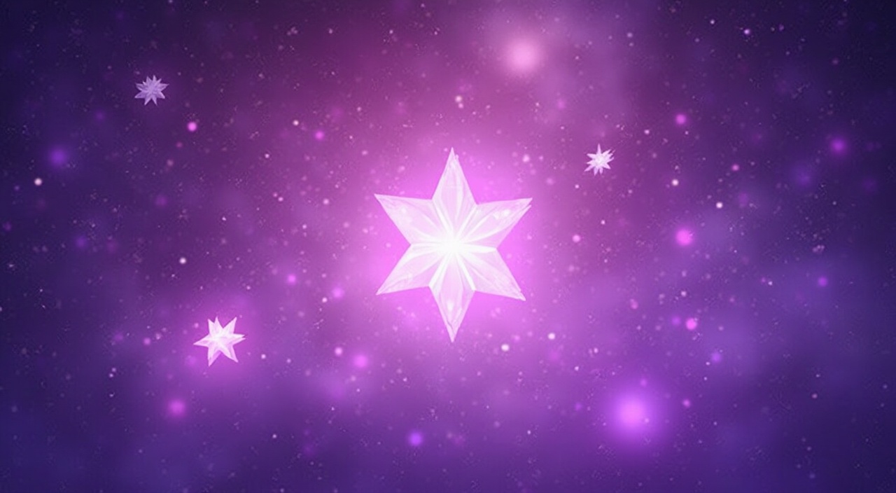 AI generated image by FLUX-Realism-Lora: Fondo con un degradado en tonos violetas, desde un lila suave hasta un morado profundo. Sobre el fondo, múltiples estrellas en diferentes tamaños y opacidades, en una paleta de colores violeta, lavanda y púrpura. Algunas estrellas brillan suavemente con un efecto resplandeciente, creando un ambiente mágico y festivo, AGREGAME UNA ESTRELLA grande en el centro, estrella que tenga bordes redondeados. Diseño limpio y elegante, ideal como base para una invitación digital de cumpleaños.