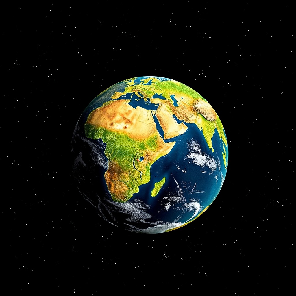 AI generated image by FLUX.1-schnell: Un planeta en donde se vean los continentes pintados con criptomonedas