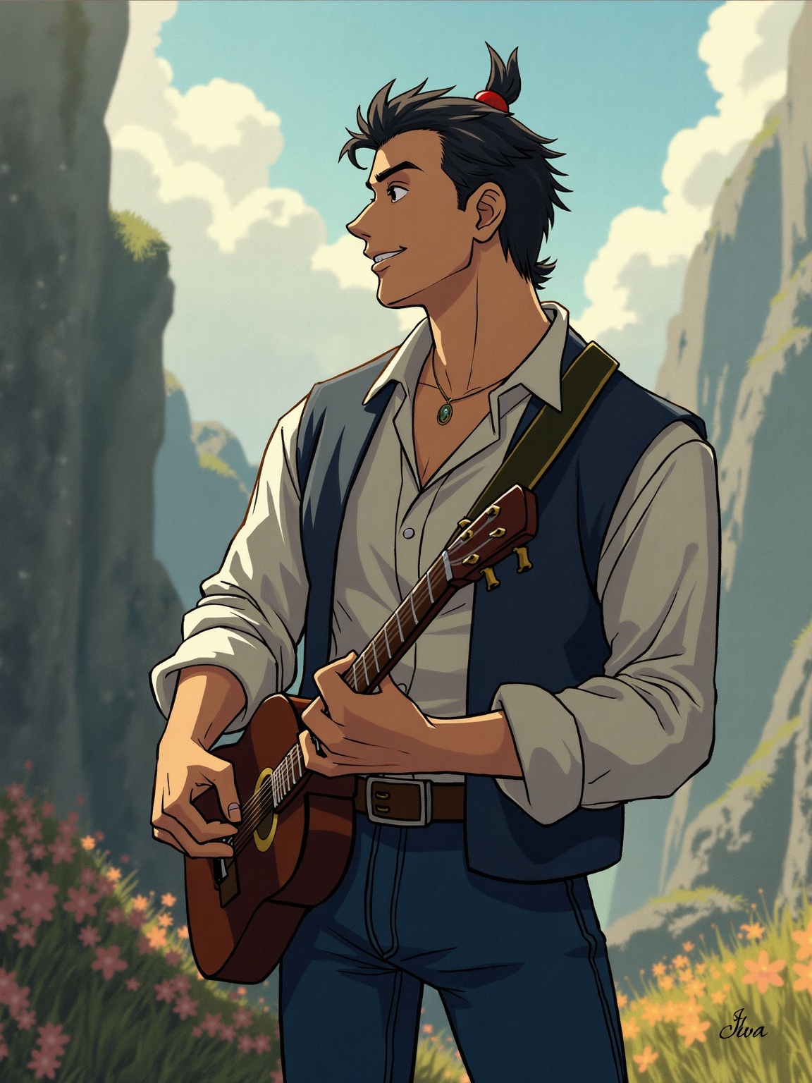 AI generated image by FLUX.1-image-to-image: Make him 40 years old Ghibli style