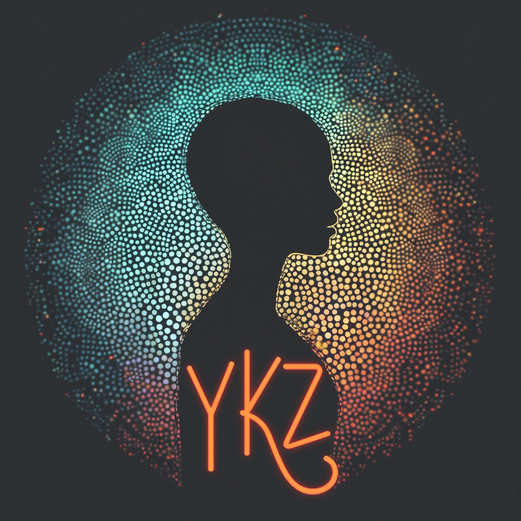 AI generated image by FLUX.1-pro: Create a contemporary logo using a bioluminescence silhouette and the initials "YKZ" in black on a white background. The design should convey the concepts of unity, diversity, and interconnectedness, symbolizing the organization's commitment to fostering harmony among different cultures through