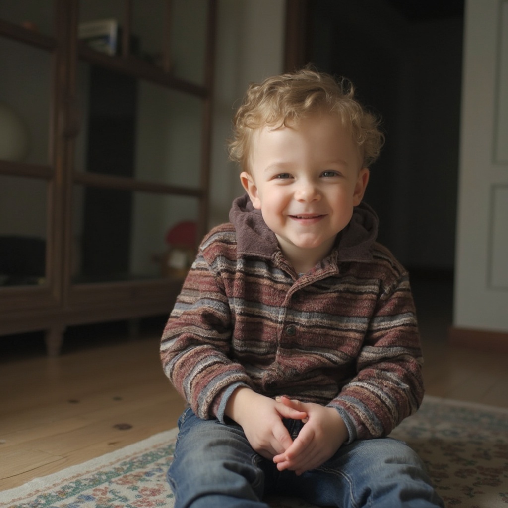 AI generated image by FLUX-Realism-Lora: Boy 12 years old with down syndrome sitting