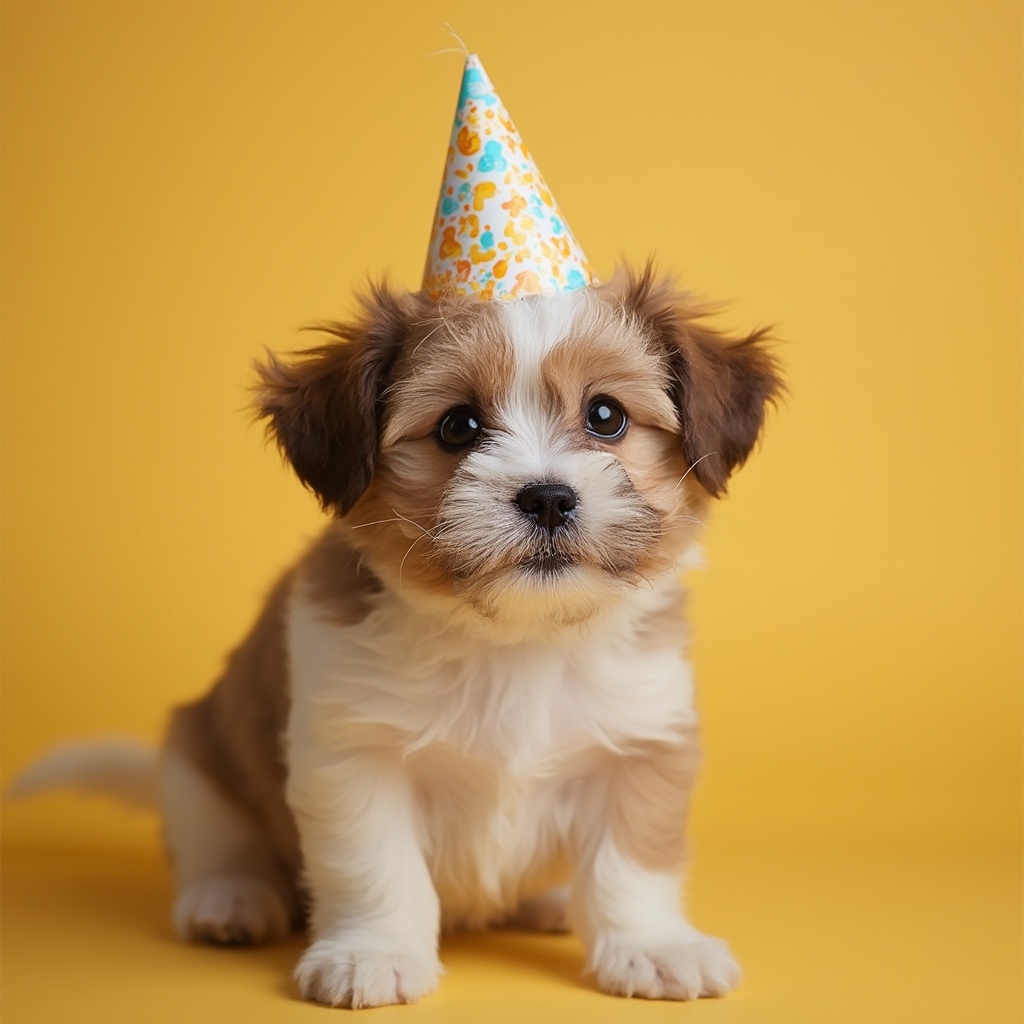 AI generated image by FLUX-Realism-Lora: a really cute dog with a party hat