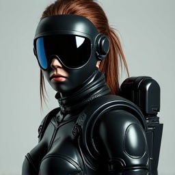 AI generated image by FLUX.1-image-to-image: PROMPT: Photorealistic Conversion
Use the uploaded image as a strict visual reference.
Create a photographic, ultra-realistic portrait of a real human woman that matches the exact pose, head angle, facial orientation, framing, and composition of the reference image. The subject must be rendered as a real person photographed with a professional camera, not an illustration. Preserve exactly: Head tilt, gaze direction, and posture, Cropping, scale, and position in frame, Clothing design, armor structure, visor shape, and equipment layout, Hairstyle length, direction, and volume. Convert all elements to real-world materials:
Skin with natural pores, fine wrinkles, subtle asymmetry, realistic subsurface scattering. Hair as individual strands with natural highlights.
Optical eye piece as real optical material (tinted glass or polycarbonate) with believable reflections and thickness. Clothing and armor as real fabrics and composites (stitched seams, wear patterns, realistic stiffness) Lighting should resemble high-end studio portrait photography with soft but directional light, natural shadow falloff, realistic contrast, and accurate color response. Use a full-frame DSLR or cinema camera look, shallow depth of field, sharp focus on the face, natural lens perspective. The final result must look indistinguishable from a real photograph of a real person wearing real tactical/futuristic gear, while remaining perfectly faithful to the reference pose and design. NEGATIVE PROMPT:Do NOT stylize, cartoonize, illustrate, or beautify unrealistically.
Avoid:CGI, 3D render look, game art, concept art, Anime, cyberpunk illustration style, painterly effects,Smooth plastic skin, waxy faces, airbrushed texture,Exaggerated facial symmetry or idealized proportions, Over-glow, neon lighting, rim-light outlines,Costume-like materials that look fake or foam-based, Changing the pose, camera angle, framing, or clothing design, Adding or removing accessories or armor details, No fantasy aesthetics. No illustration cues. No stylization.
The image must read as a real photograph first, not a game character.