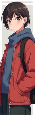 AI generated image by FLUX.1-image-to-image: Convert this anime illustration to ultra-photorealistic photography. Keep the exact same character appearance, clothing, pose, expression, hairstyle, accessories, bag, and background elements as in the reference image. Highly detailed real human skin with natural texture and subtle pores, realistic hair strands, soft natural lighting with gentle shadows, sharp focus on eyes and face, realistic fabric folds and materials, shallow depth of field, cinematic portrait style, Canon EOS R5, 85mm lens f/1.8, 8k resolution, masterpiece, best quality, photorealistic