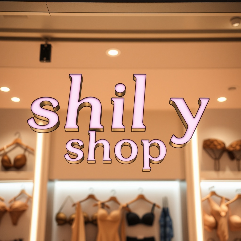 AI generated image by FLUX.1-schnell: 3D extruded text written on a sign in a fashionable lingerie store: shily shop
