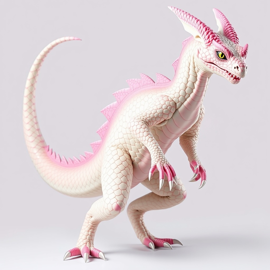 AI generated image by FLUX.1-schnell: anthro Kobald, White background. female, full body, pink scales,