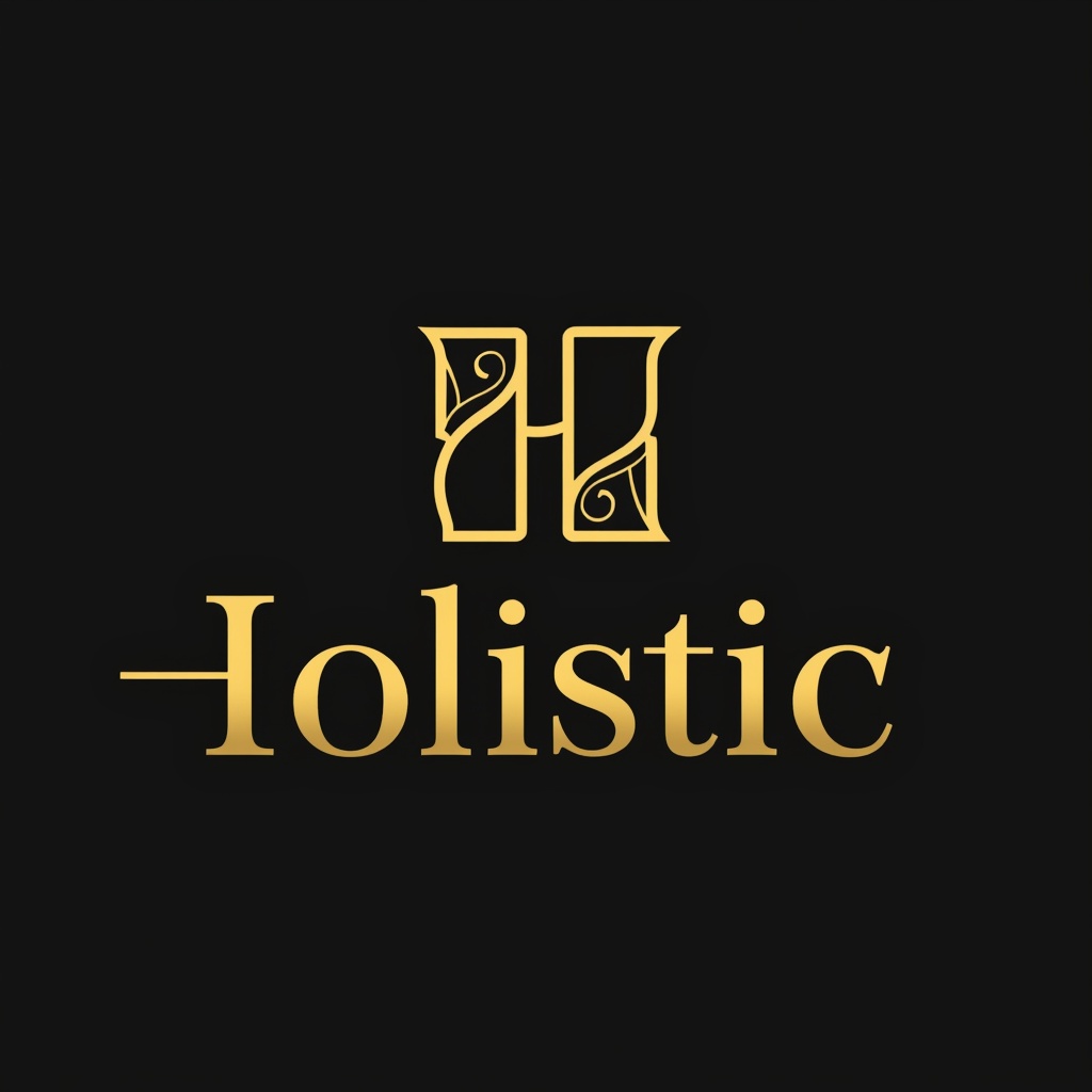AI generated image by FLUX.1-pro: Logo con las letras: Holistic 
El color de las letras debe ser dorado, 
El fondo es negro.