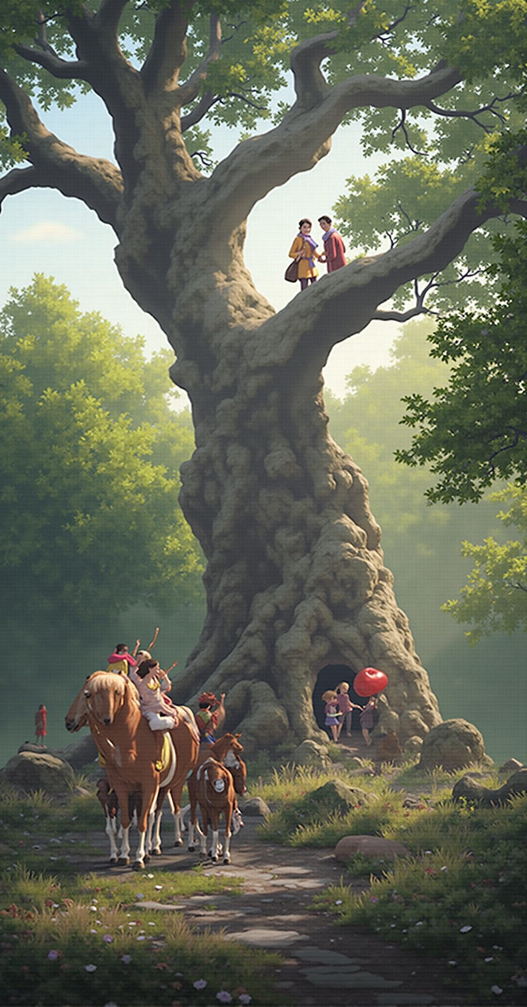 AI generated image by FLUX.1-image-to-image: 保留图片中的果树和果实天空，去除无用元素，扩展成横幅的高清的果实背景图片