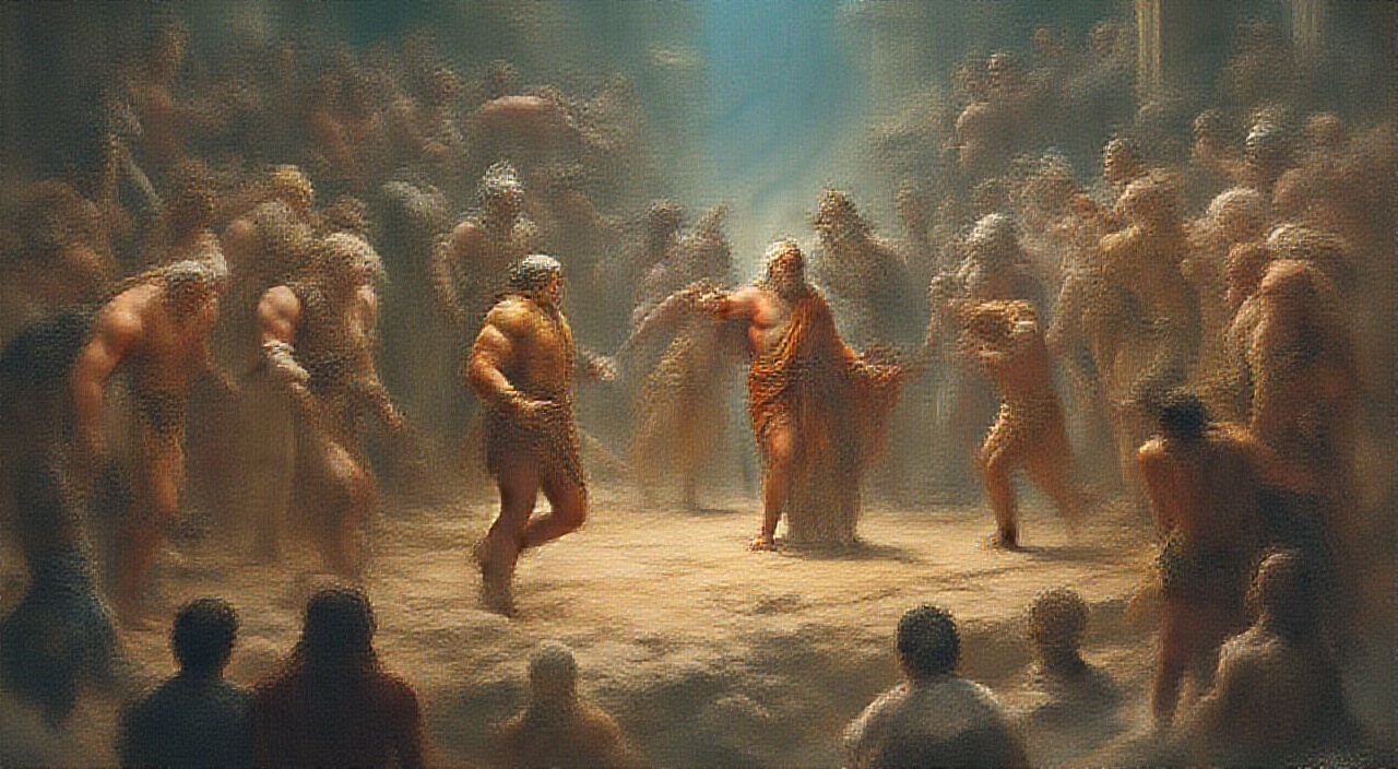 AI generated image by FLUX.1-pro: Zeus (Dios del Trueno y Rey del Olimpo) conversando en el Olimpo con el resto de dioses (en movimiento)