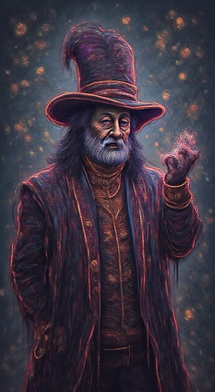 AI generated image by FLUX.1-pro: personaje de un mago con el fondo integrado a el como la promocion de un casino con la frase en neon estamos cargando ya y el dia en neon que diga miercoles