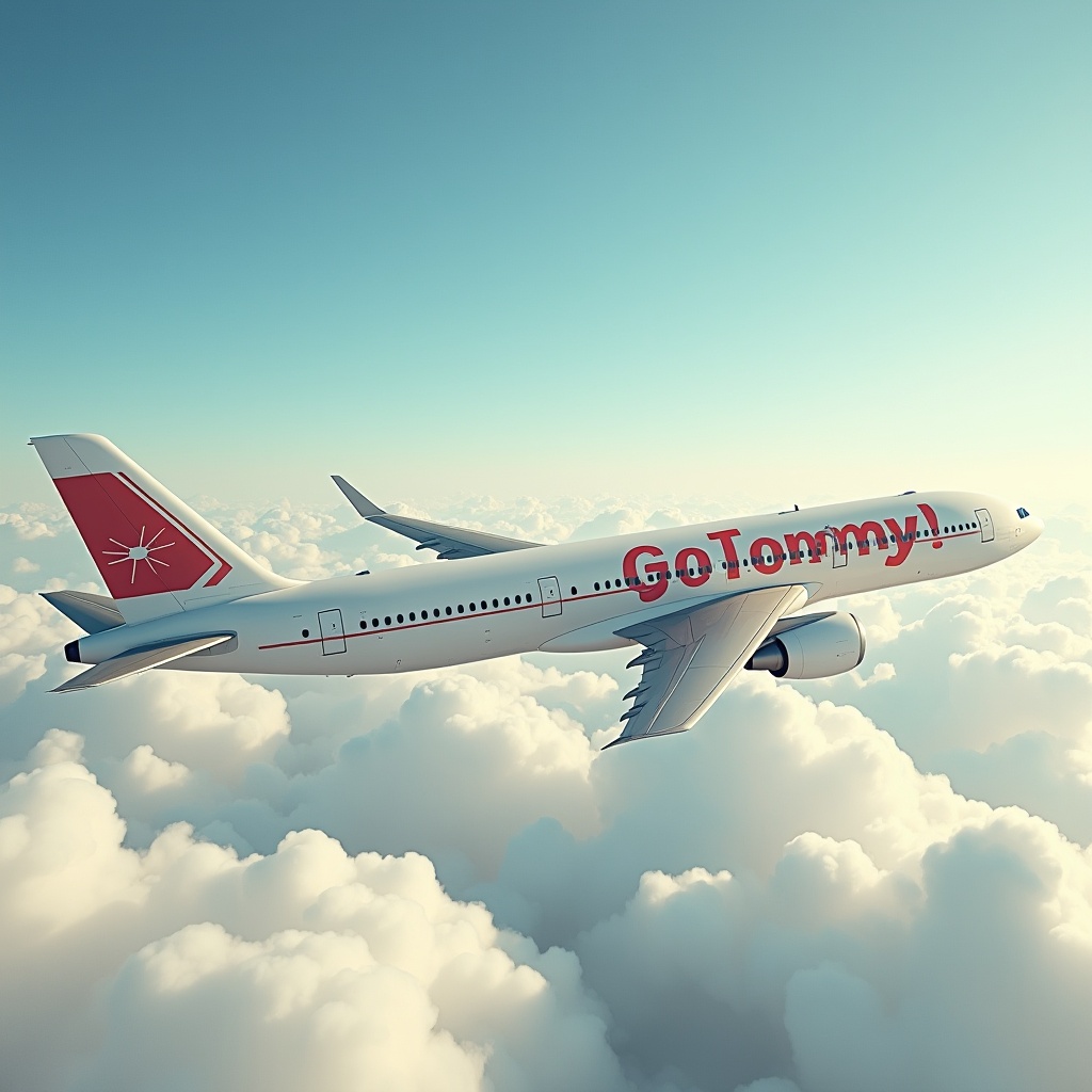 AI generated image by FLUX.1: a plane with words spell "go tommy!"