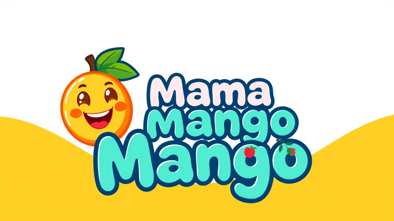 AI generated image by FLUX.1-schnell: vibrant and playful logo for youyube channel 'Mama Mango' featuring a friendly,cartoon-style mango character with big smile warm eyes