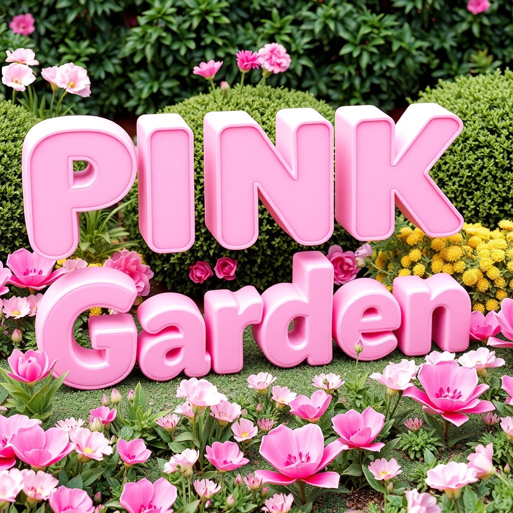 AI generated image by FLUX.1-schnell: 3d text extrud color pink in garden :1234 
