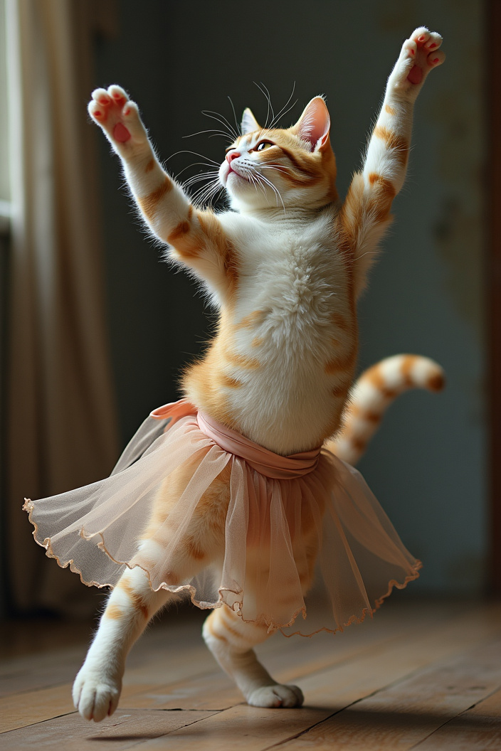 AI generated image by FLUX.1-pro: a cat dancing ballet