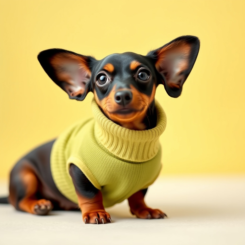 AI generated image by FLUX.1-schnell: A cute Dachshund in a jumper
