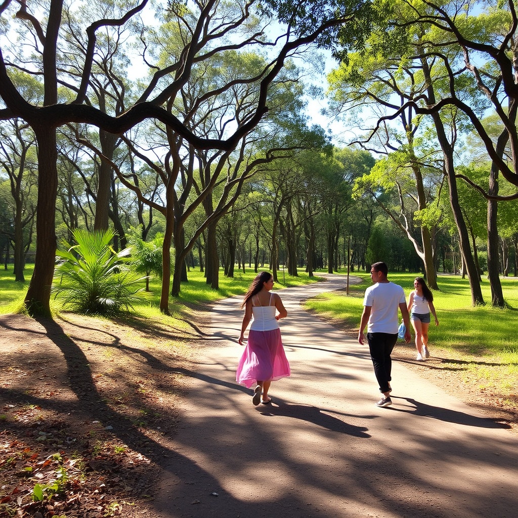 AI generated image by FLUX.1-schnell: bailarines caminando saliendo de un bosque