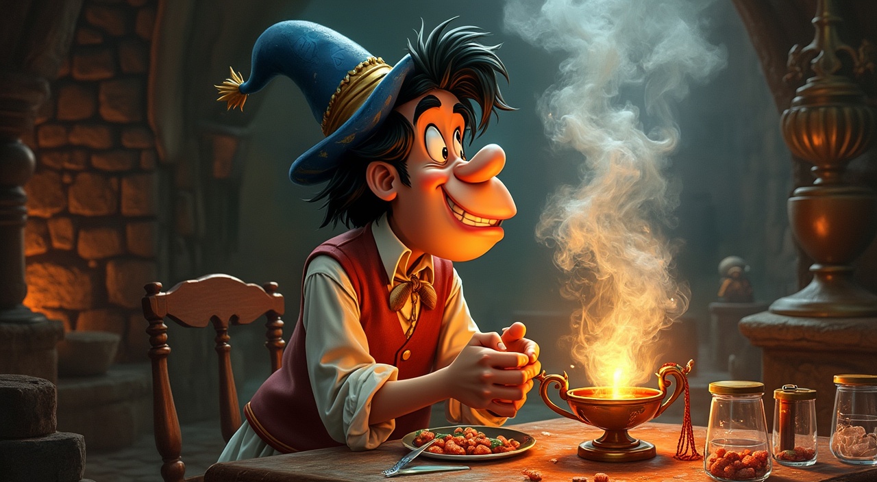 AI generated image by FLUX.1-pro: genio de la lampara de aladino, fumando con cara de enojo