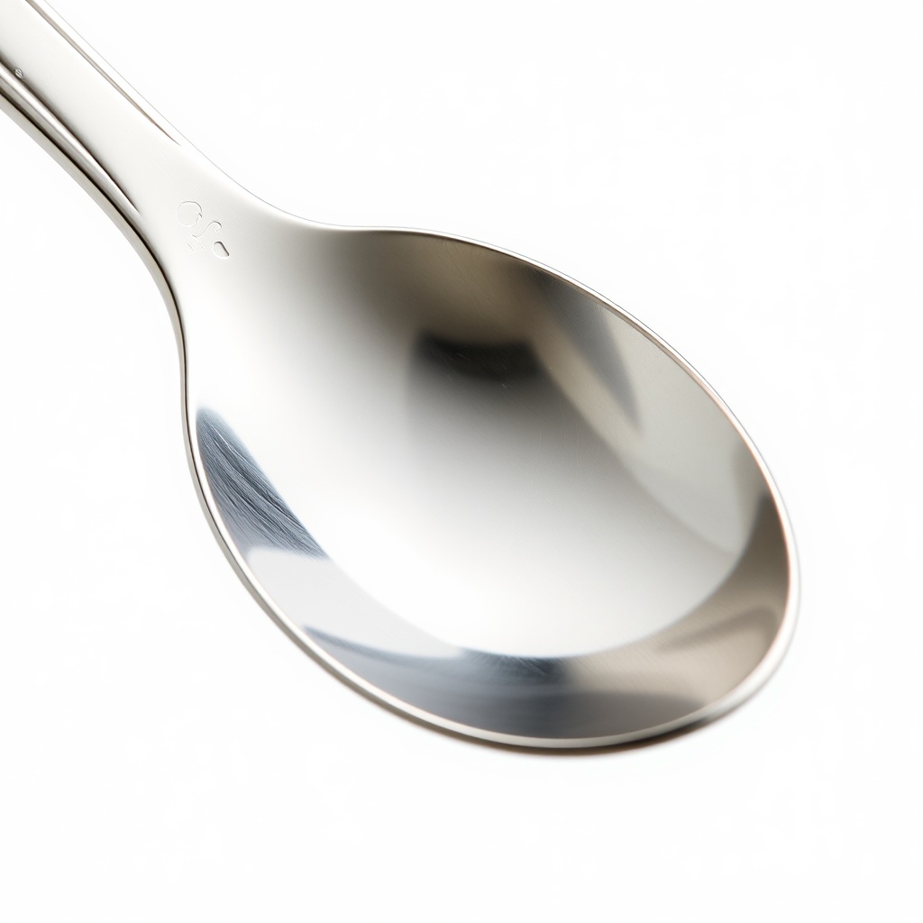 AI generated image by FLUX.1-schnell: A clean spoon of very high quality and the inside should be empty and fully visible, at a right angle from bottom to top.