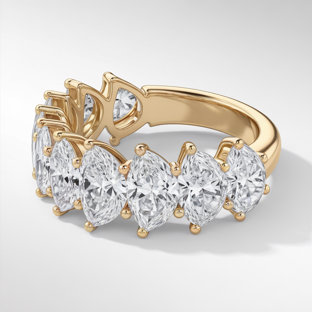 AI generated image by ideogram 2.0: Create a picture in the highest quality with a sketch by a jewelry artist, a sketch of a hoop ring and pear-cut diamonds.