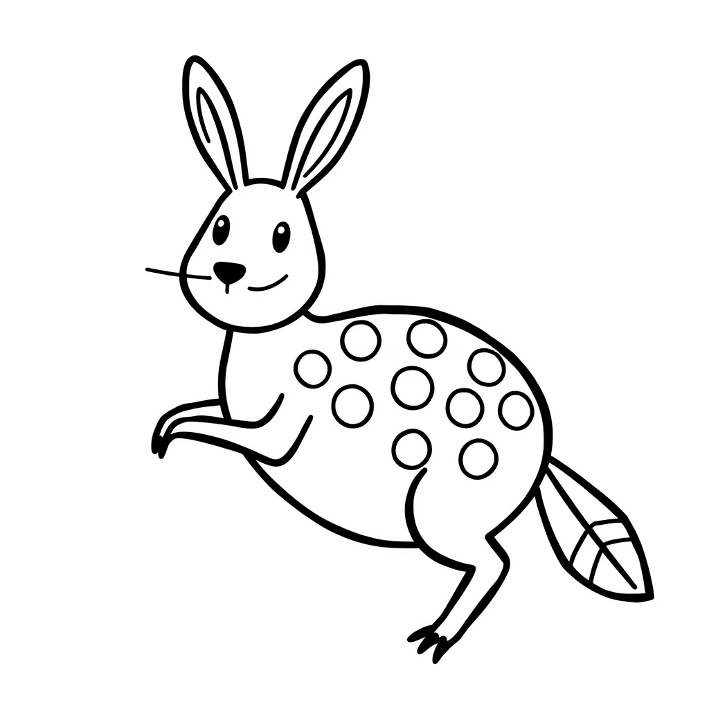 AI generated image by FLUX.1-schnell: Ein einfaches, cartoonhaftes Bild, in einem minimalistischen Stil, geeignet für ein Malbuch. Linien sind dick und klar, ohne interne Details, schwarz-weiß, nur schwarze Umrisse auf weißem Hintergrund, Osterei mit punkten