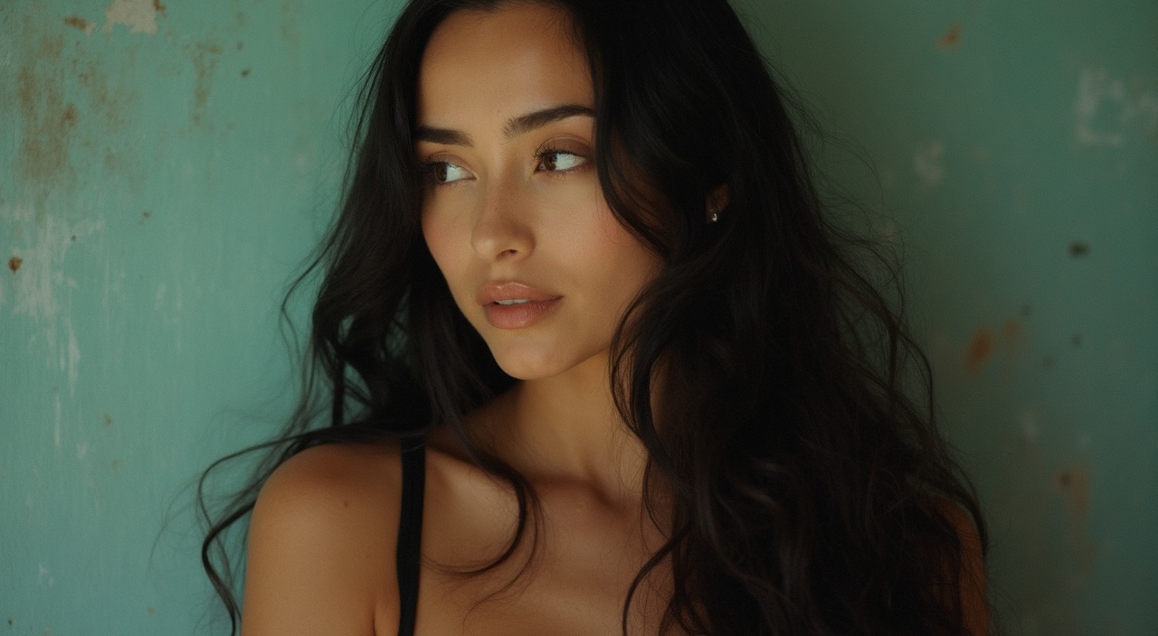 AI generated image by FLUX-Realism-Lora: portrait of a woman , 23 anos,  long, smooth dark hair , Brazilian style, full body, fitness, Name Aila Sousa, Cinema raw cru, 16mm, graduated color film Portra 400, remarkable color , Textured Skin, Remarkable detailed pupils,  realistic matte skin noise ,  visible skin detail , fur, pele seca, scene shot with a motion picture camera. She must wear a tank top, Wear jeans and must be in an university
