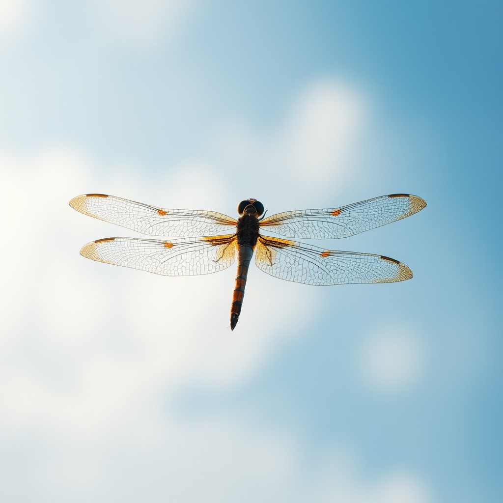 AI generated image by FLUX.1-schnell: a dragonfly flying in the sky