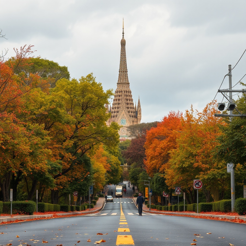 AI generated image by FLUX.1-schnell: F16  fall on the road in the center of Chiang Mai