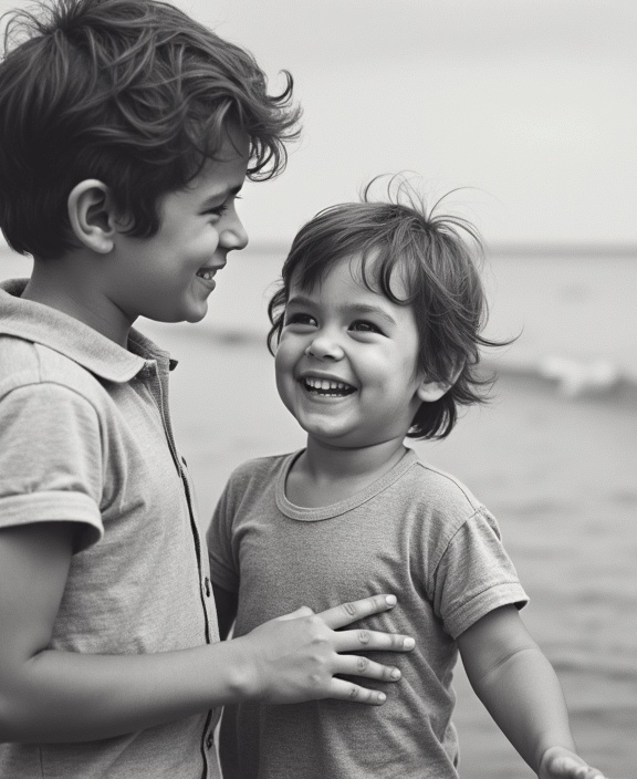 AI generated image by FLUX.1-image-to-image: Enhance this old photo of me and my brother to better quality