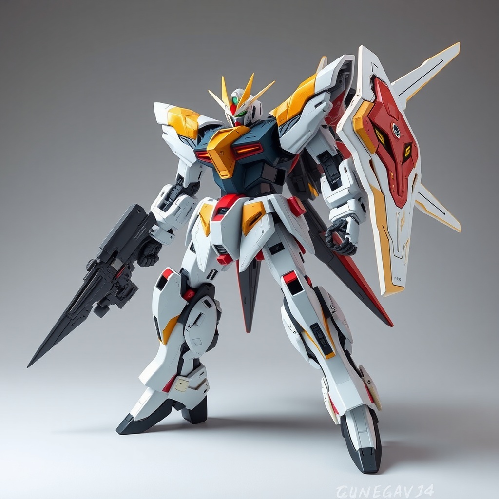 AI generated image by FLUX.1-schnell: Gundam mecha Futuristik 