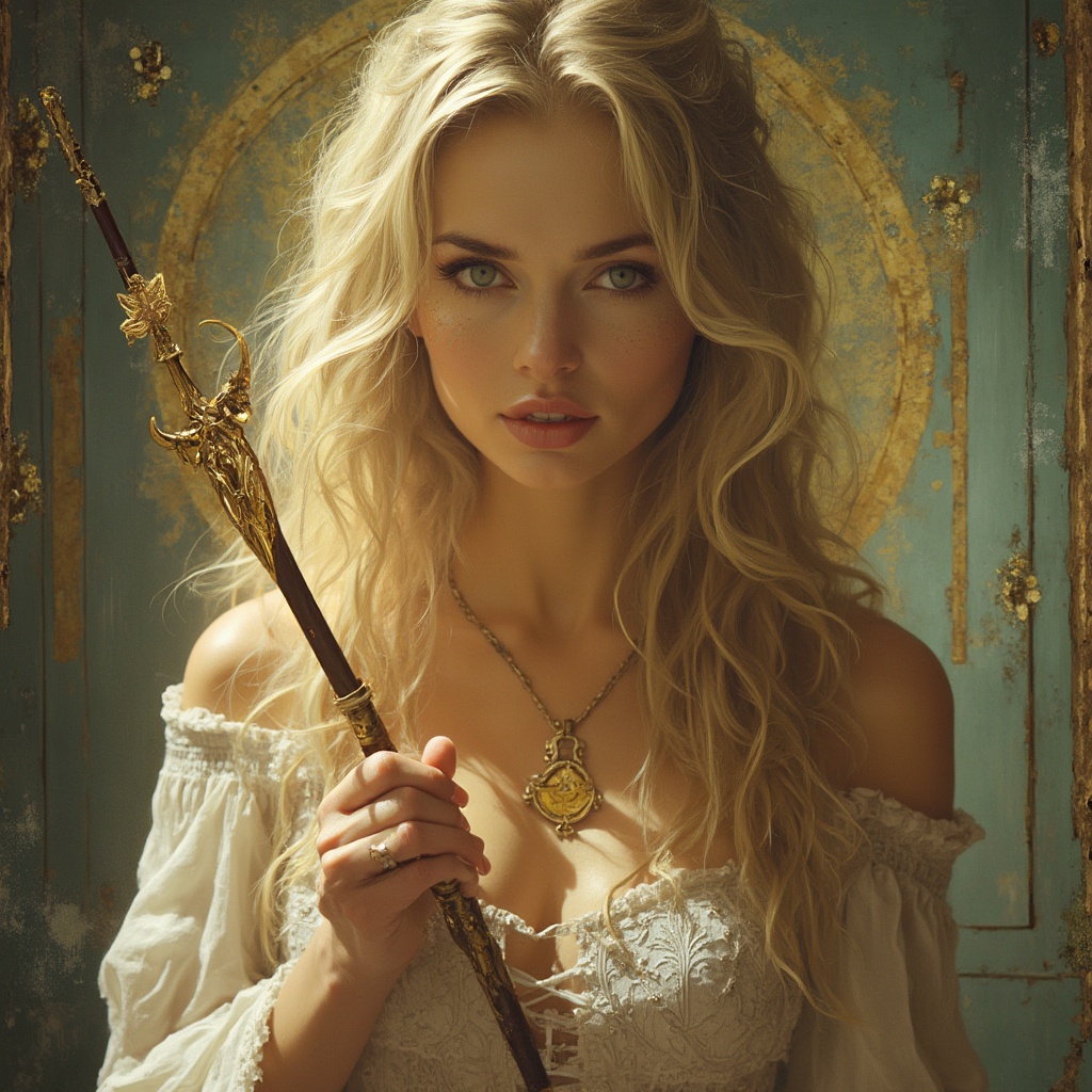 AI generated image by FLUX-Realism-Lora: tarot, blonde woman, 