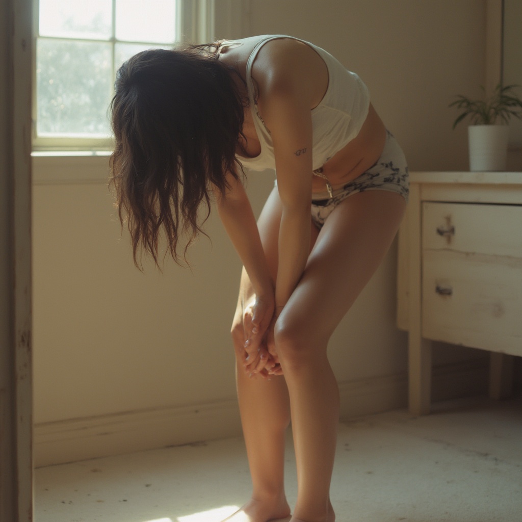 AI generated image by FLUX-Realism-Lora: 18 year old japanese girl bending over wearing only panties