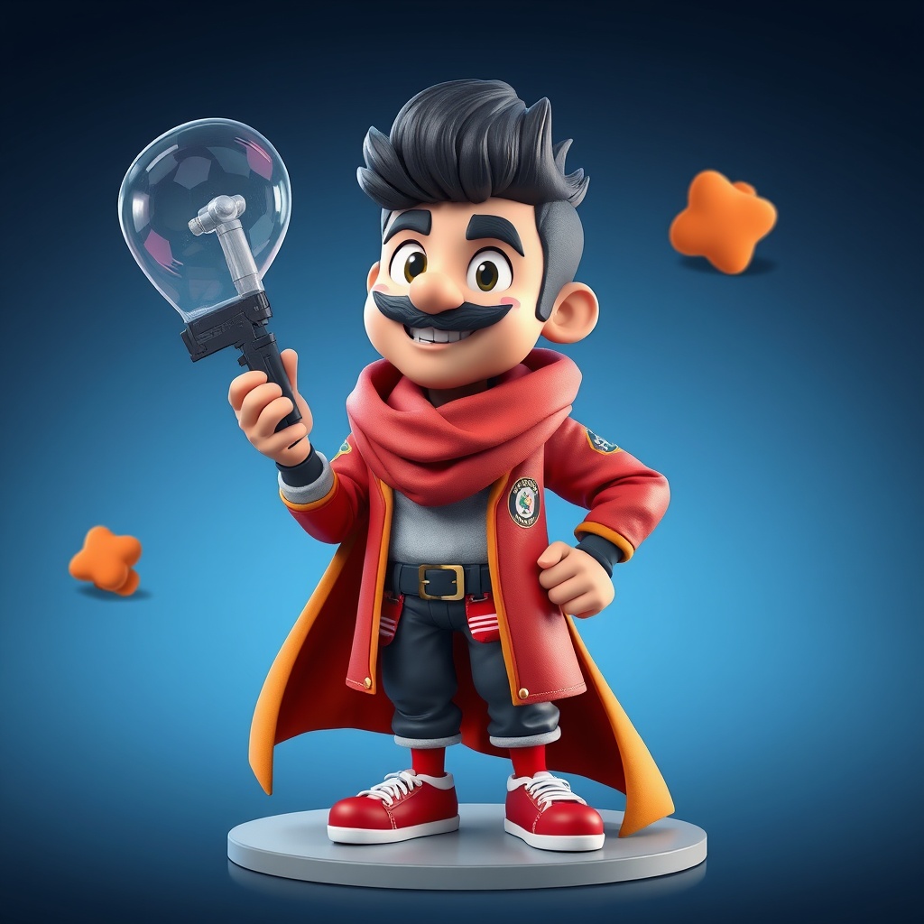AI generated image by FLUX.1-schnell: Generate a 3D style character in high resolution that represents the visual identities, graphic design, branding and the art could be in the style of