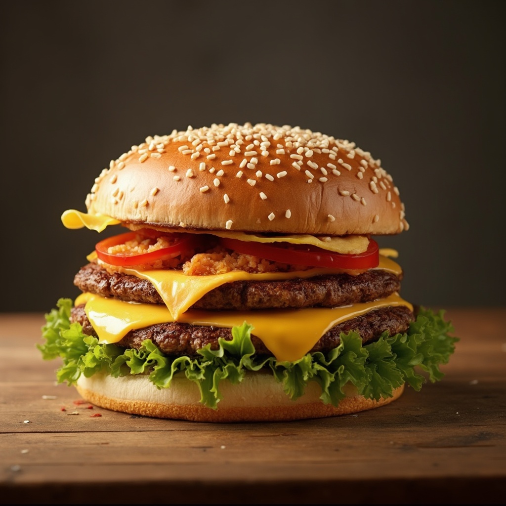 AI generated image by FLUX-Realism-Lora: HAS UNA HAMBURGUESA REPRESENTANDO LA MALA ALIMENTACION 