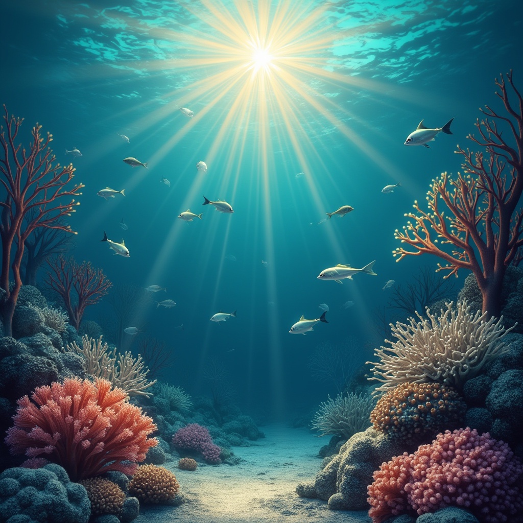 AI generated image by FLUX.1-pro: fondo del mar caribeño con estrella de mar, corales y peces. imagen realista