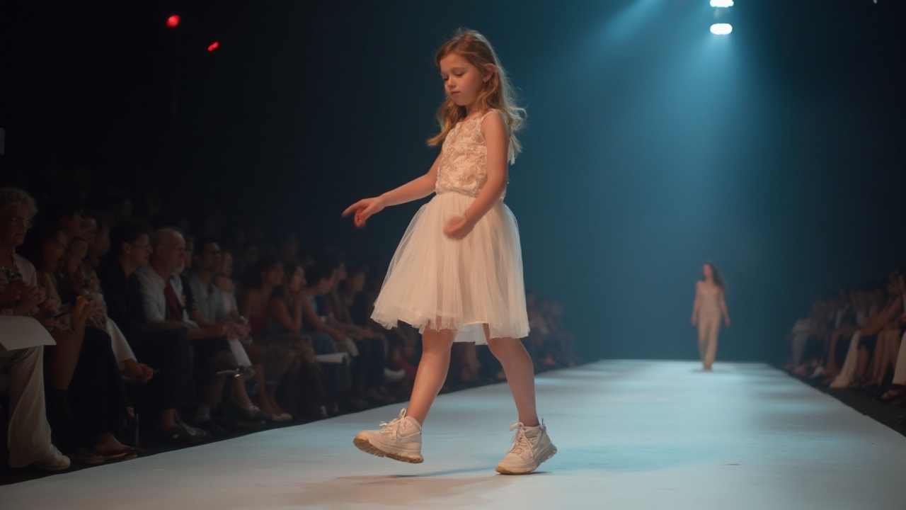 AI generated image by FLUX-Realism-Lora: a girl walk on stage for modeling
