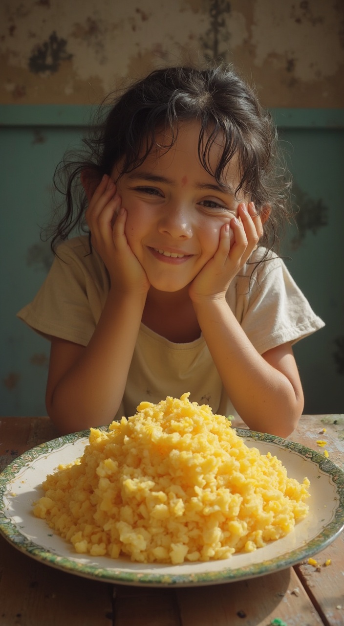 AI generated image by FLUX-Realism-Lora: una Mamá frustrada frente a un plato lleno de papilla.