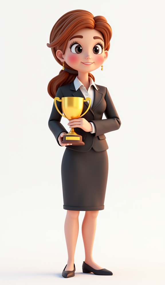AI generated image by FLUX.1-image-to-image: 3D character of a businesswoman with a trophy in the hands