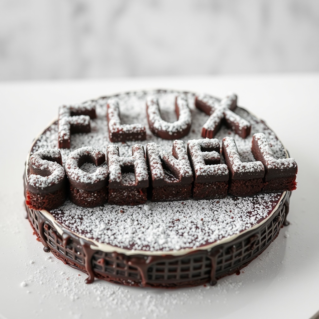 AI generated image by FLUX.1-schnell: black forest gateau cake spelling out the words "FLUX SCHNELL", tasty, food photography, dynamic shot