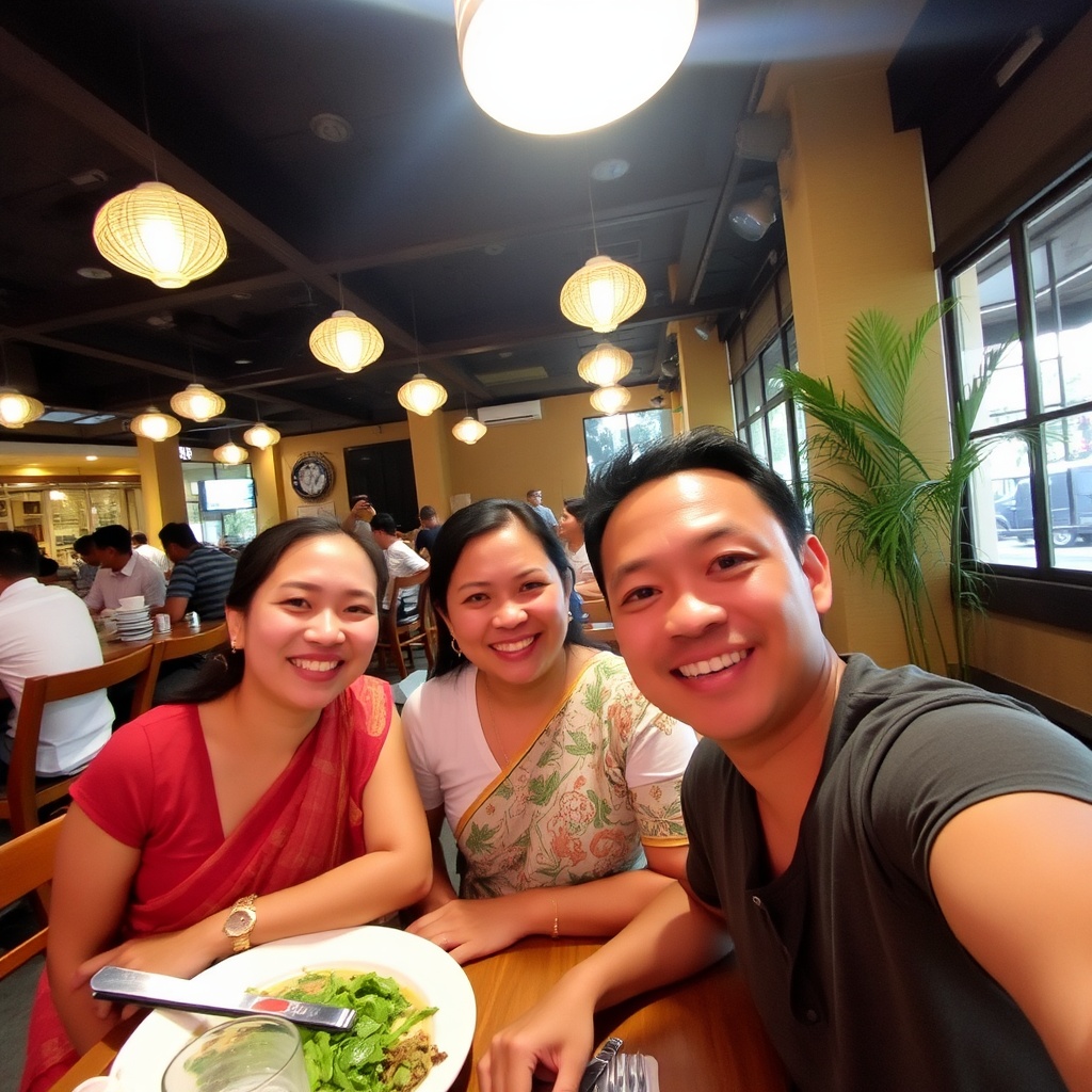 AI generated image by FLUX.1-schnell: IMG_1024.HEIC Malay in Restaurant selfie 