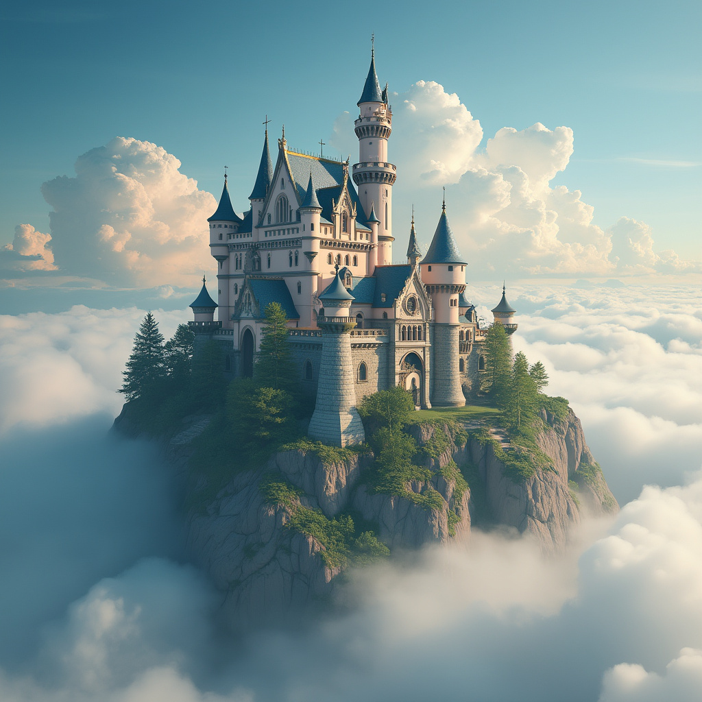 AI generated image by FLUX.1-pro: Beautiful castle on a cloud