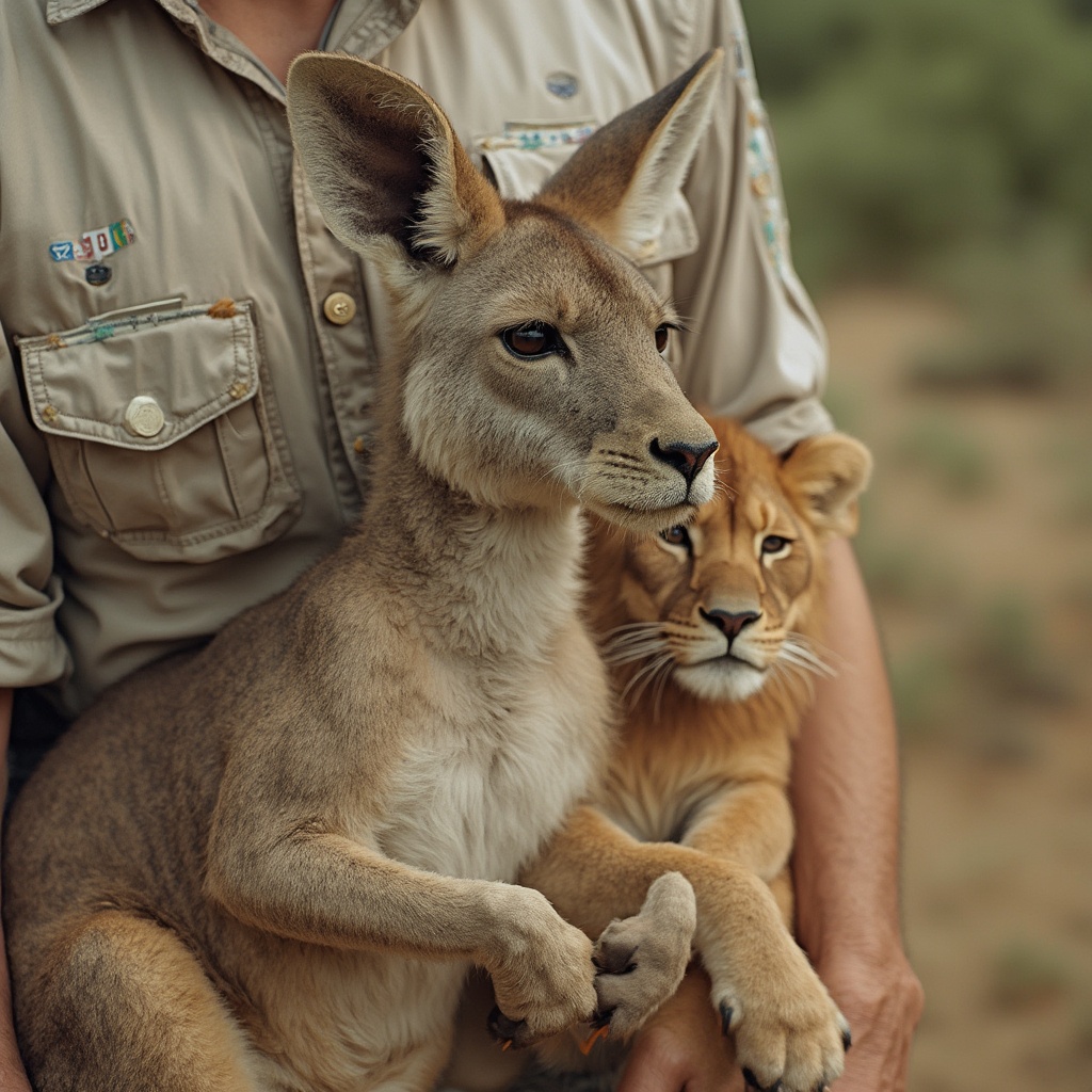AI generated image by FLUX-Realism-Lora: 
Replace the kangaroo on the bag with a lion.