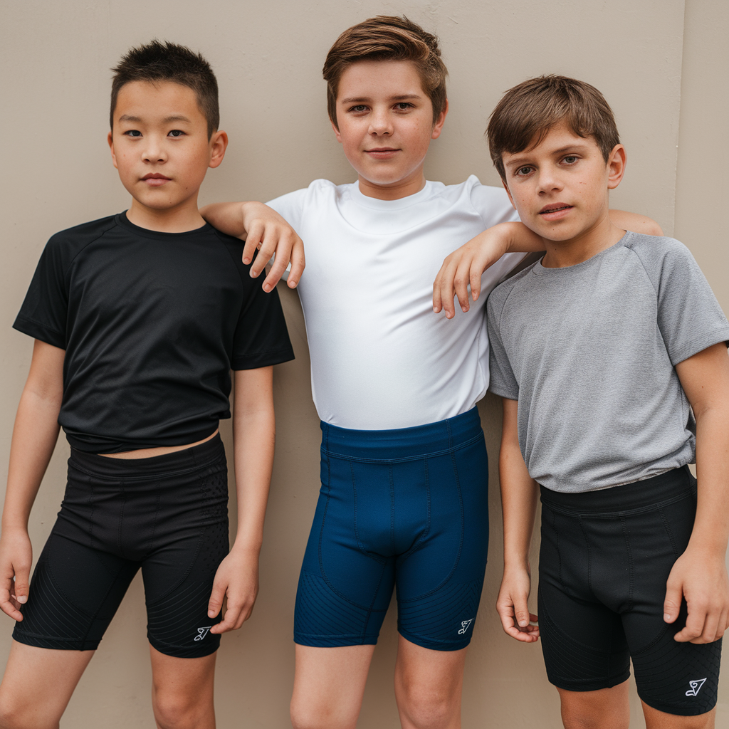 AI generated image by ideogram 2.0: boys wearing compression shorts 