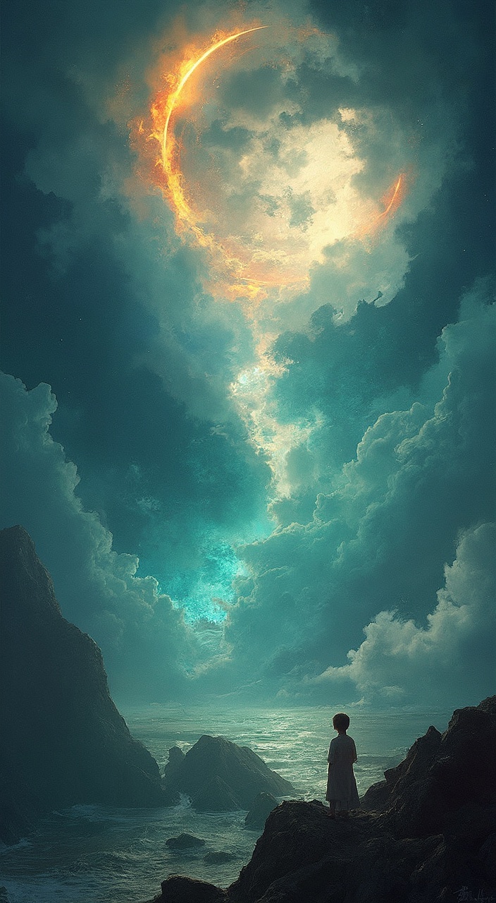 AI generated image by FLUX-Realism-Lora: Crea una imagen de yaveh creando el cielo y la tierra