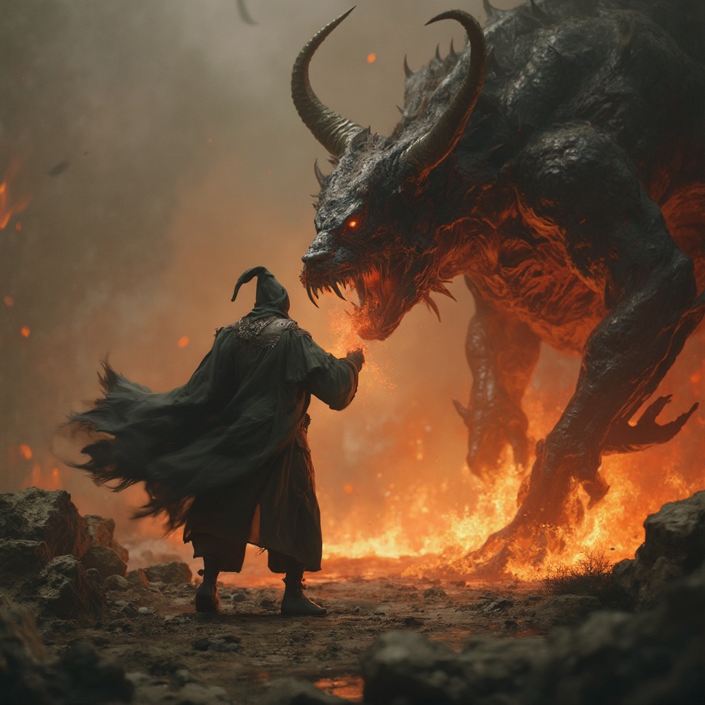 AI generated image by FLUX-Realism-Lora: A realist scene from the lord of the rings where Gandalf is fighting a Balrog
