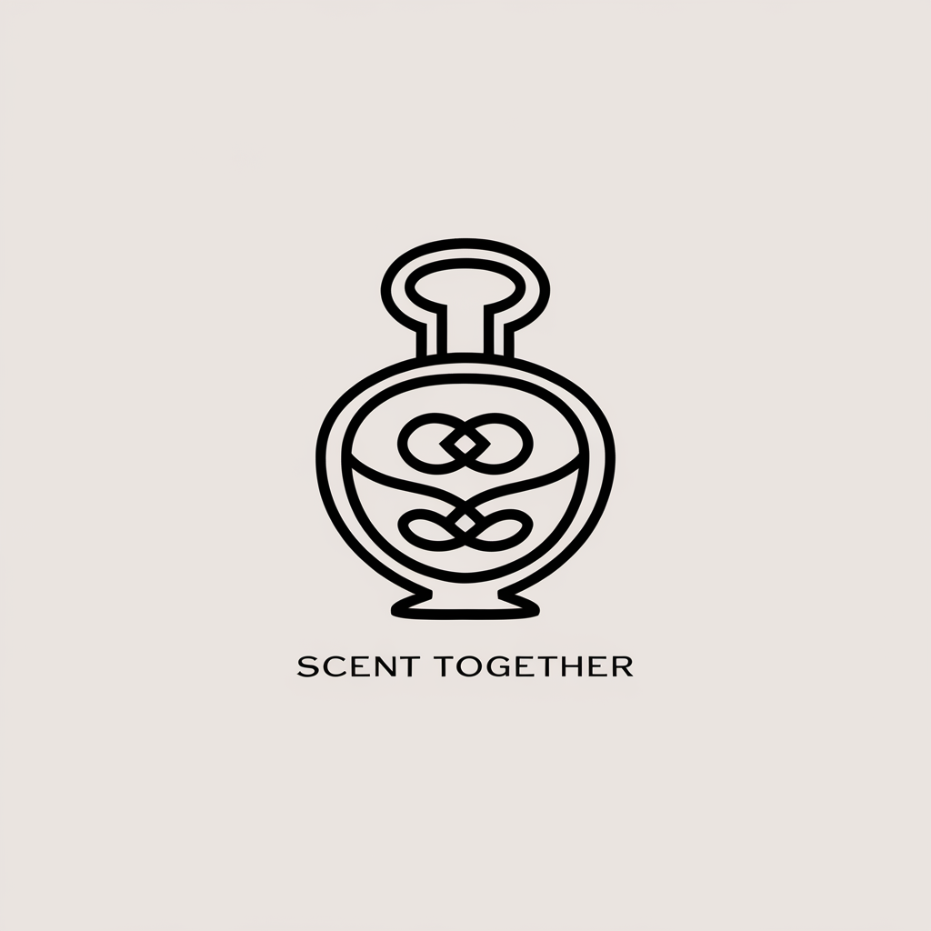 AI generated image by ideogram 2.0: 设计一个品牌的logo，品牌名称叫“scent together”，是一个香水品牌，logo的设计可以参考爱马仕的logo风格，背景为白色，logo在中央，用单色线条，风格简单优雅