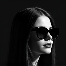 AI generated image by FLUX.1-image-to-image: make a movie poster keeping the background as black. keep the girl in between and make her look like an actress with a black sunglasses on her face.
