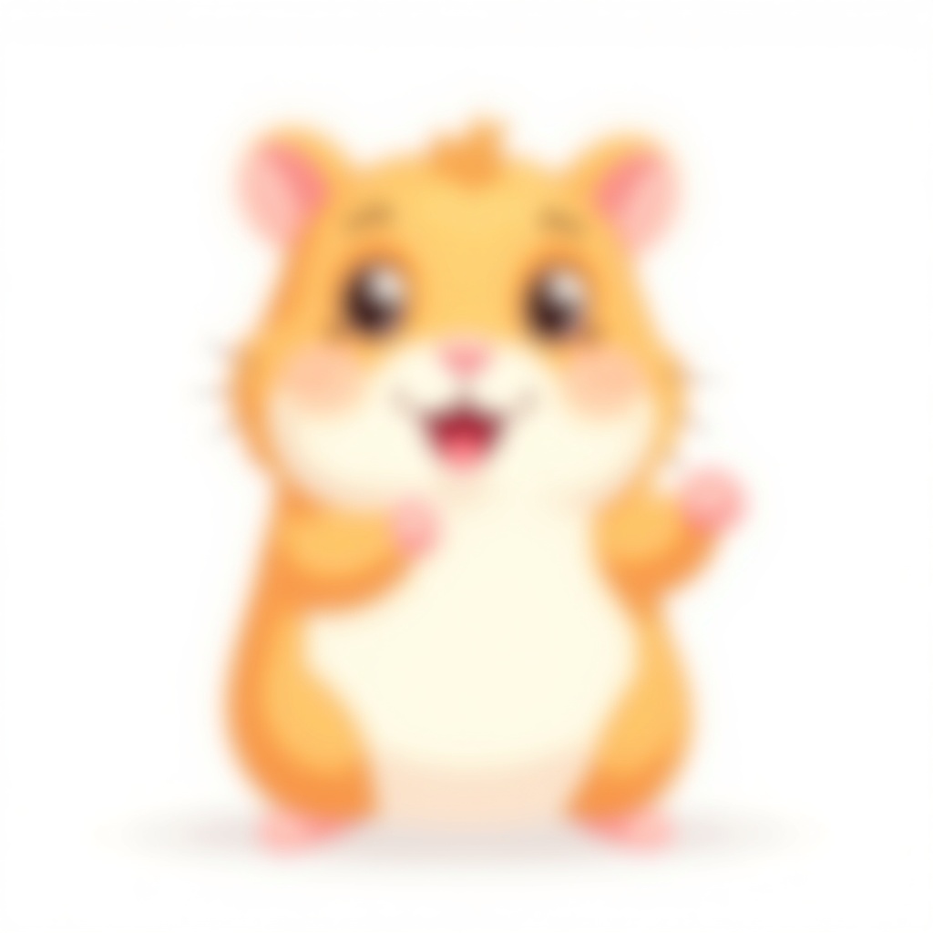 AI generated image by FLUX.1: A cute fluffy hamster smiling and waving its paw directly into the camera, 2D cartoon style, vector illustration, vibrant colors, clean smooth lines, minimalistic look, isolated on a solid pure white background --ar 1:1
